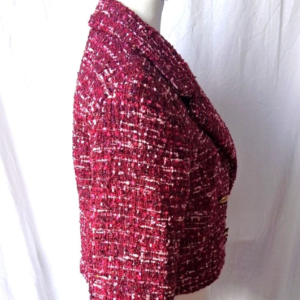 House Of Harlow 1960 Tweed Cropped Double-Breasted Jacket - Burgundy S - Picture 5 of 6